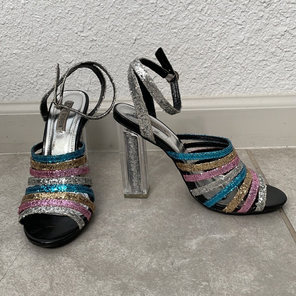 Cape Robbin Glitter Lucite Strappy Heels Rainbow 🌈